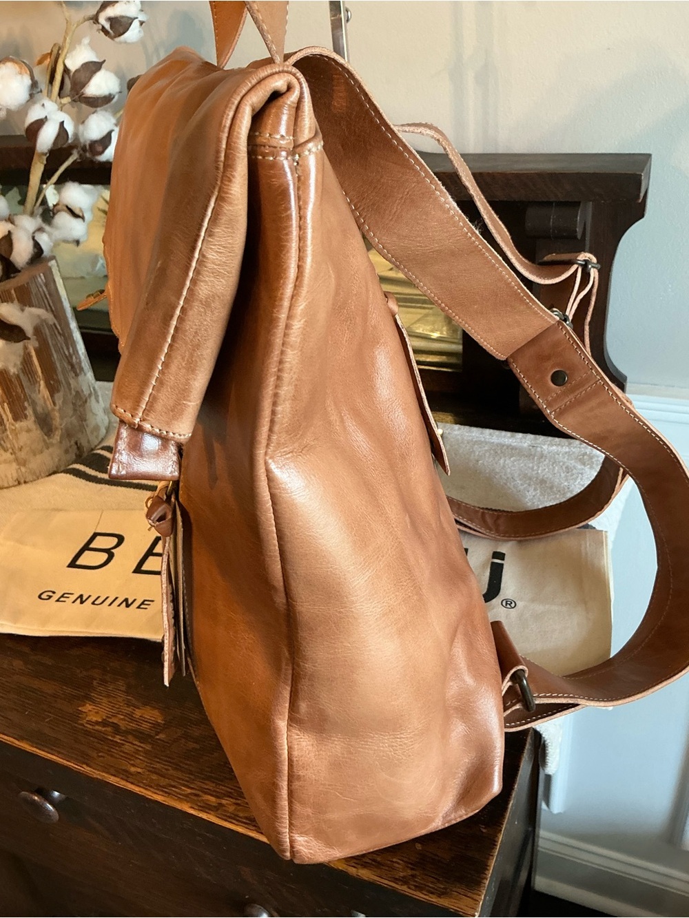 NWT Bed Stu Leather Howie Flapover Leather Backpack Tan Rustic Retail $365 - Picture 7 of 16